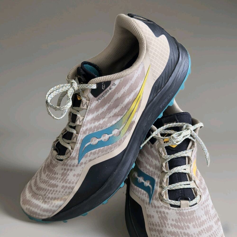 Saucony Peregrine 12 Men's US 11 Beige Cyan Trail Running Shoes